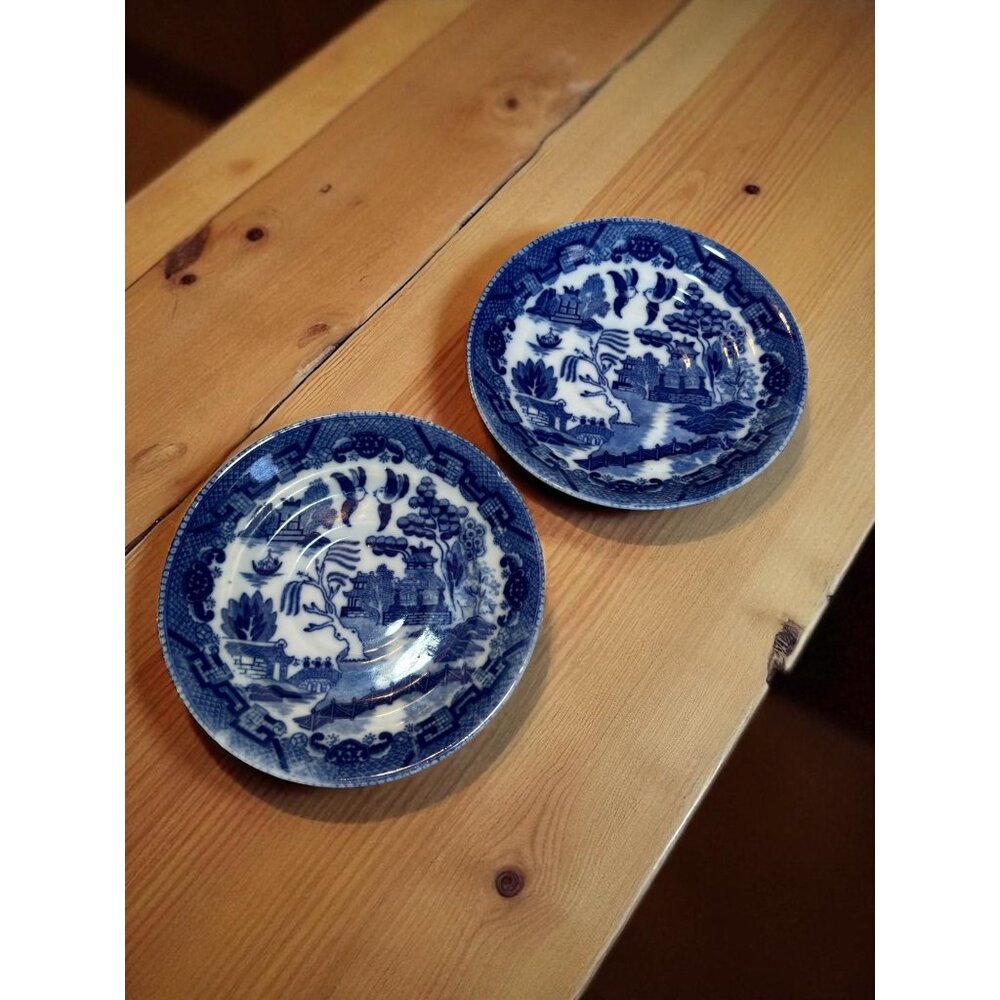 2 Vintage Blue Willow Japan Tea Cup Saucer Replacement 5 1/2"